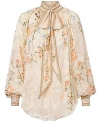 CAMILLA - Embellished Floral Tie-Neck Silk-Blend Blouse - Lyst
