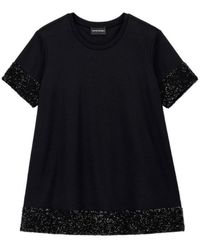 Emporio Armani - Short-Sleeved Viscose Jumper With Sequined Cuffs And Hem - Lyst