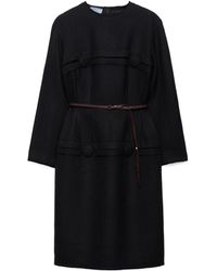 Prada - Chevron Wool Dress With Belt - Lyst