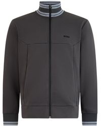 BOSS - Boss Striped Trim Zip-Up Sweatshirt - Lyst