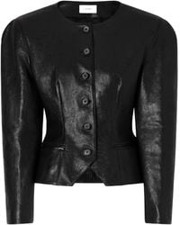 Magda Butrym - Round-Neck Fitted Cropped Leather Jacket - Lyst
