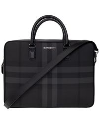 Burberry - Check Pattern Logo Plaque Briefcase - Lyst