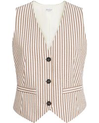 Brunello Cucinelli - Techno-Cotton Striped Seersucker Vest With Monili - Lyst