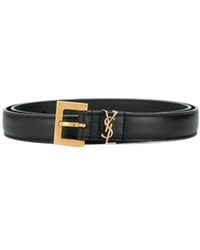 Saint Laurent - Logo Buckle Leather Belt - Lyst