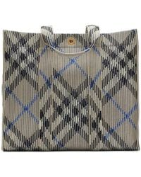 Burberry - Medium Checked Knitted Top Handle Bag - Lyst