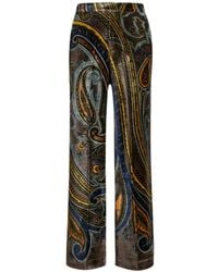 Etro - Straight-Leg Velvet Trousers With Paisley Motif - Lyst