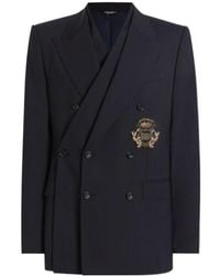 Dolce & Gabbana - Double-Breasted Crest-Embellished Blazer - Lyst