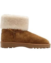 Burberry - Check Shearling Flint Boots - Lyst