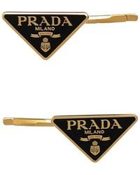 Prada - Triangle Logo Hair Clip Set - Lyst