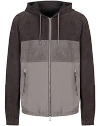 Emporio Armani - Suede Colourblock Hooded Jacket - Lyst