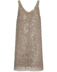 Brunello Cucinelli - Embroidery Silk Mini Dress - Lyst