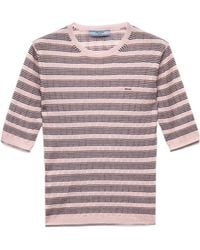 Prada - Short-Sleeved Striped Cashmere And Silk Sweater - Lyst