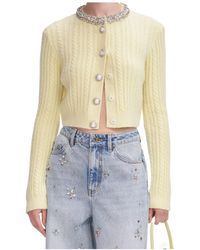 Self-Portrait - Embellished Crewneck Cardigan - Lyst