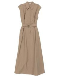 Brunello Cucinelli - Belted Sleeveless Midi Dress - Lyst
