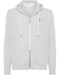 Brunello Cucinelli - Logo Embroidered Zipped Cardigan - Lyst