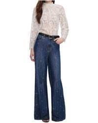 Self-Portrait - Embellished Stripe Denim Jeans - Lyst