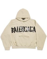 Balenciaga - Cotton Distressed Tape Logo Hoodie - Lyst