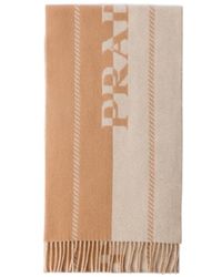 Prada - Small Wool Scarf With Jacquard Logo - Lyst