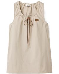 Miu Miu - Tie-Neck Logo Mini Dress - Lyst