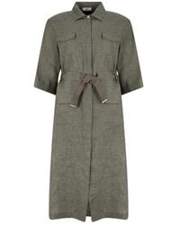 Herno - Drawstring-Waist Linen Midi Dress - Lyst