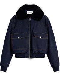Givenchy - Shearling Collar Zip-Up Denim Jacket - Lyst