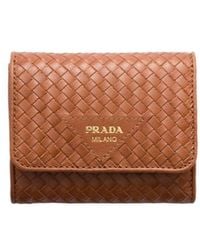 Prada - Small Woven Madras Leather Wallet - Lyst
