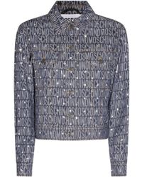 Moschino - Allover Logo Rhinestone Button-Up Jacket - Lyst