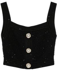 Balmain - Button-Embellished Cropped Top - Lyst
