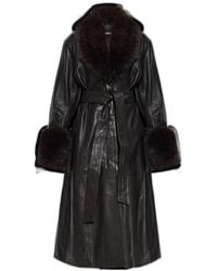 ROTATE BIRGER CHRISTENSEN - Faux-Fur Collar Leather Coat - Lyst
