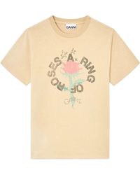 Ganni - Floral Printed Crewneck T-Shirt - Lyst