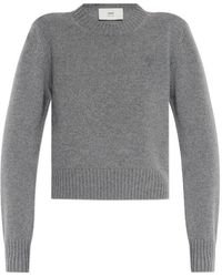Ami Paris - Ami De Coeur Logo-Embroidered Knit Cropped Jumper - Lyst