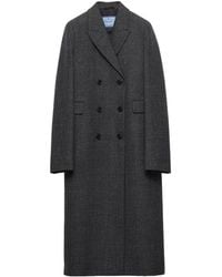Prada - Double-Breasted Gingham-Checked Mouliné Wool Coat - Lyst