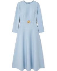 Oscar de la Renta - Embellished Belted Wool-Blend Midi Dress - Lyst