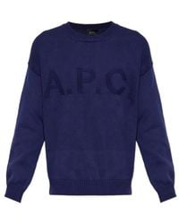 A.P.C. - Logo Crewneck Knitted Sweater - Lyst