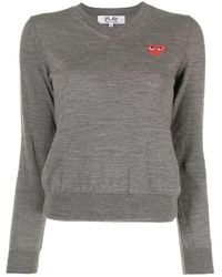 COMME DES GARÇONS PLAY - Intarsia Knit-Logo V-Neck Jumper - Lyst