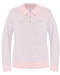 CASABLANCA - Logo Embroidered Striped Knitted Polo Shirt - Lyst