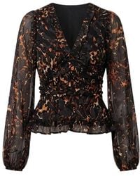 AllSaints - Ruffled Animal-Print Blouse - Lyst