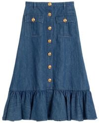 Valentino - Button Detailed Flared Hem Denim Skirt - Lyst