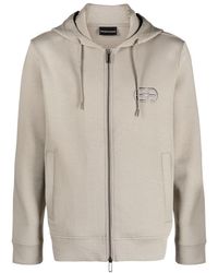 Emporio Armani - Logo-Embroidered Zipped Drawstring Hoodie - Lyst