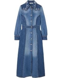 Chloé - Chloé Embroidered Denim Shirt Dress - Lyst