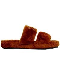 Celine - Fur Slides Triomphe - Lyst