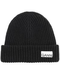 Ganni - Logo Patch Oversized Knitted Beanie - Lyst