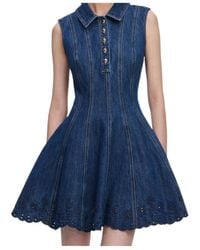 Self-Portrait - Broderie Denim Mini Dress - Lyst