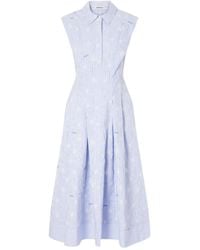 Jonathan Simkhai - Neri Embroidered Striped Cotton-Poplin Midi Dress - Lyst