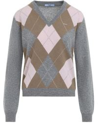 Prada - Argyle-Knit V-Neck Sweater - Lyst