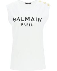 Balmain - Button-Detail Logo-Print Tank Top - Lyst