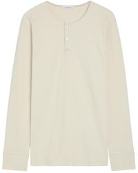 Lemaire - Ribbed Cotton And Linen-Blend Henley T-Shirt - Lyst