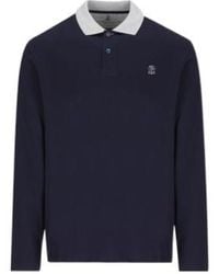 Brunello Cucinelli - Logo Embroidered Long-Sleeved Polo Shirt - Lyst