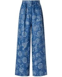 ALÉMAIS - Lucky Pleated Printed Linen Wide-Leg Pants - Lyst