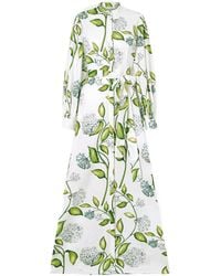 Oscar de la Renta - Belted Floral-Print Cotton-Poplin Dress - Lyst